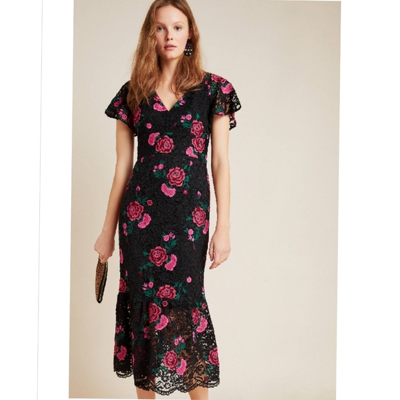 Anthropologie/SHOSHANNAAudette Rose Embroidered Lace Midi Dress In Assorted - Picture 9 of 10